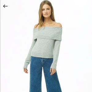 Grey Folded Off-the-Shoulder Sweater F21